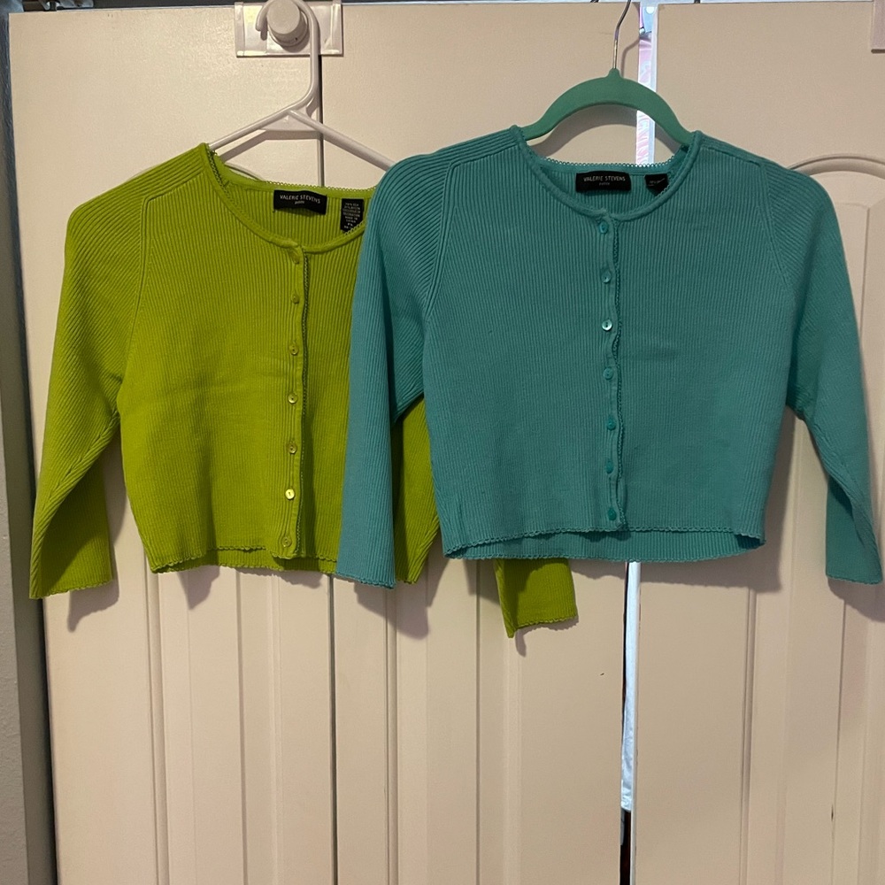 Valerie Stevens petite cropped cardigans 💙💚turquoise and green 2 pack